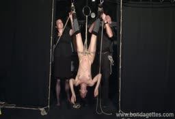 Skinny Bitch Tied Up Upside Down During Bondage Session